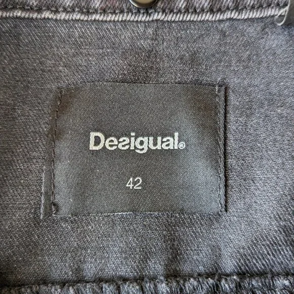 Desigual Gabrielle Black Denim Velvet Floral Jean Jacket size 42
